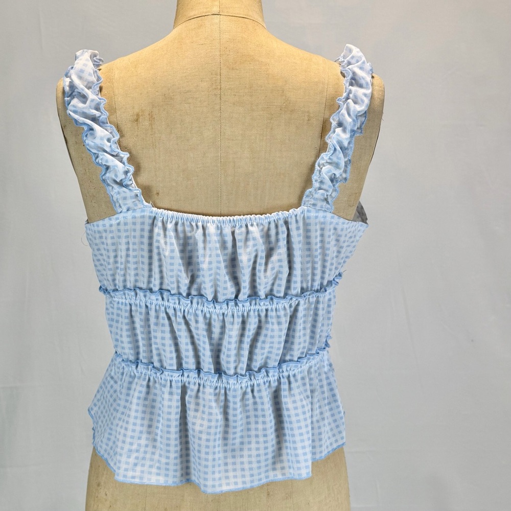 Sugar Kiss picnic gingham check tank top milkmaid prairie country ruffle bow tie - Picture 4 of 9